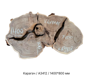 Спил Карагач цельн.массив нешлифованный №А3412 / 100 * 800 * 1400 мм