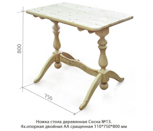 Ножка стола деревянная Сосна №13 АА сращенная / 4х.опорная двойная